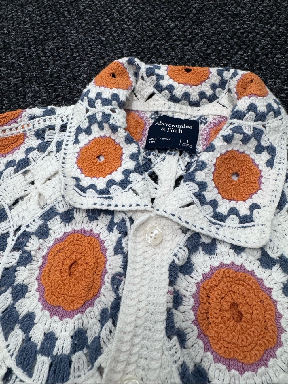 Abercrombie & Fitch Circle Crochet Men’s Polo Shirt Resort Button - Picture 2 of 4